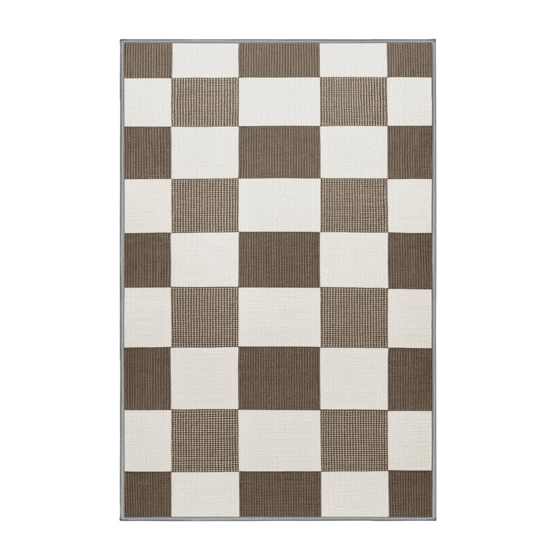 Machine Washable Checkered Grey Area Rug, Rectangle 8' x 12'