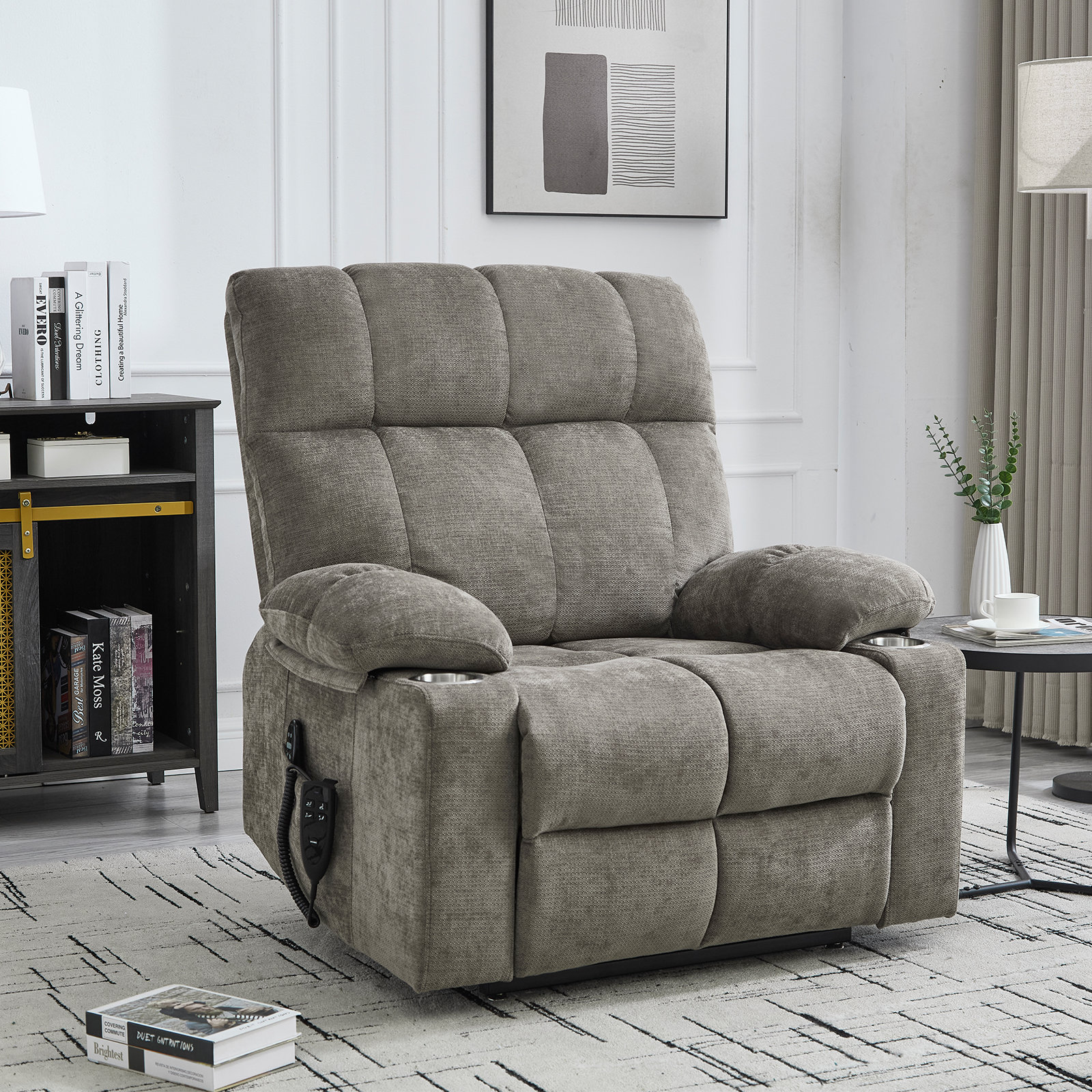 Latitude Run Dual Motor Recliner Chair with Massage & Heating, Blue/Gray
