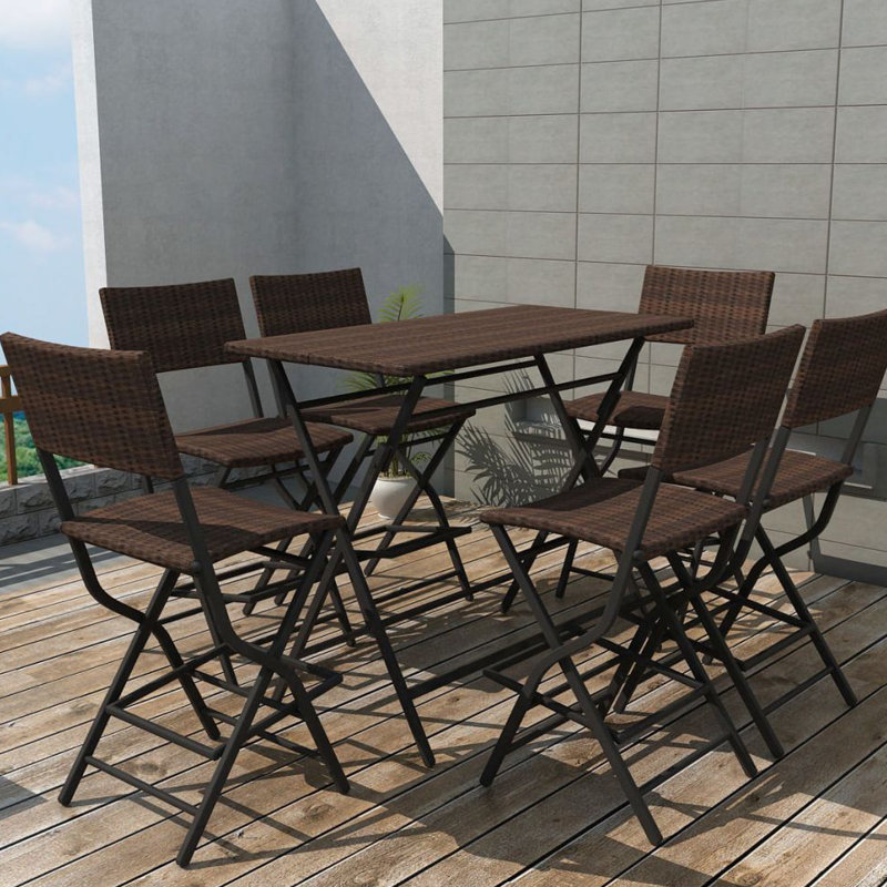 Amesville Patio Dining Set with Rectangular Table, Brown