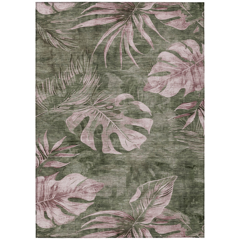 Machine Washable Indoor/Outdoor Xhevrie Olive Rug, Rectangle 9' x 12'