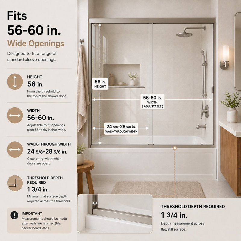 Breeze 60 in. W x 56 in. H Sliding Semi Frameless Tub Door in Brushed Nickel Finish with Clear Glass, Brushed Nickel