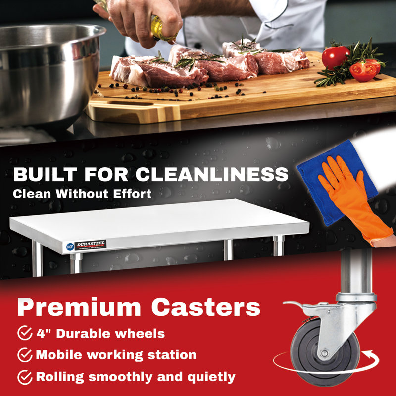 Stainless Steel Rectangular Movable Table Cart with Undershelf