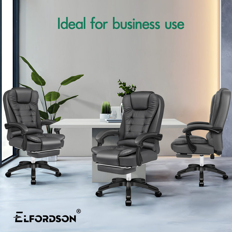 Rebrilliant Executive Chair with Headrest, Faux Leather, Grey, Grey