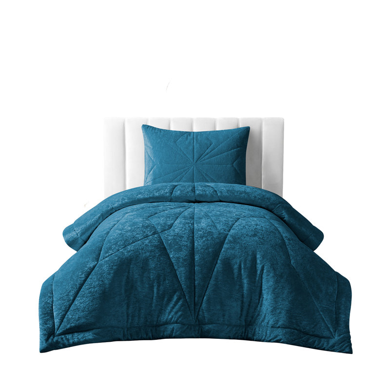 Ensemble d'édredon réversible à motif géométrique en velours 2 pièces Gabriel, Lit simple, 2, Bleu sarcelle
