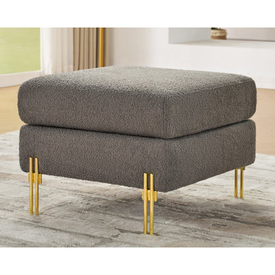 Upholstered Bouclé Square Ottoman with Metal Legs, Large Ottomans