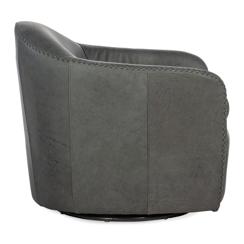 Sinbad Big Top Blue Steel Leather Barrel Swivel Club Chair