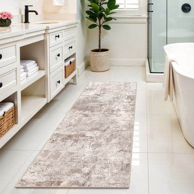 Washable Abstract Area Rug - Rugs for Living Room Large Non Slip Indoor Entryway Rubber Backing Carpet Bedroom Kitchen Distressed Stain Resistant Floor Decor Mat Machine Washable Brown