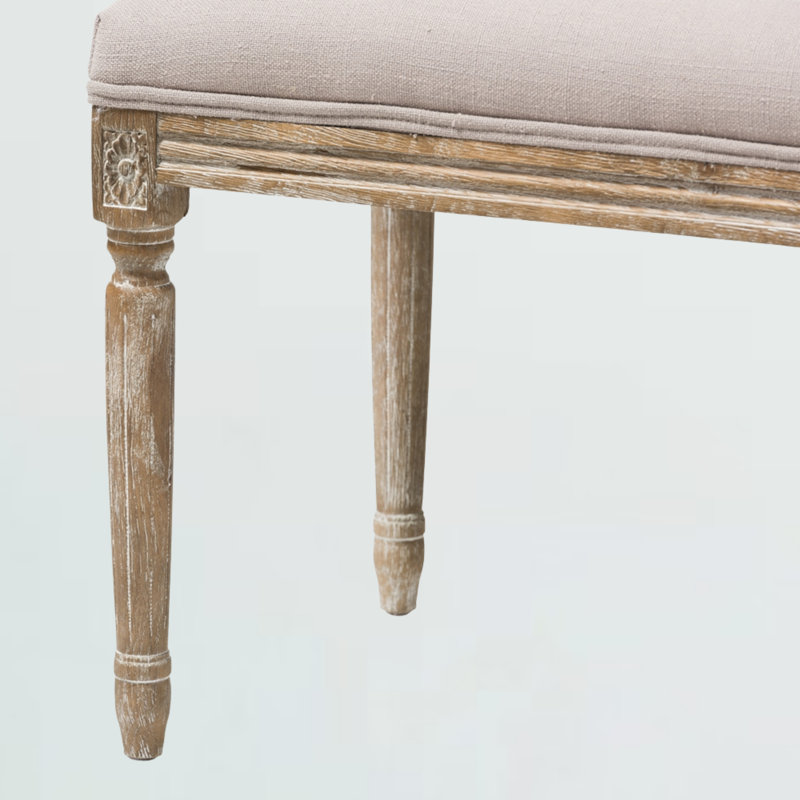 Reggie Antique Beige Linen Fabric Upholstered Bench, 18.75'' H X 51.25'' W X 16.25'' D