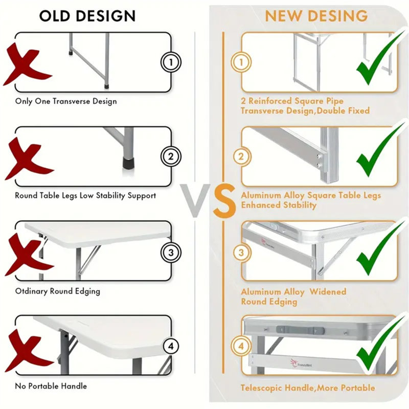 Large Adjustable Height Silver Aluminum Outdoor Folding Table
