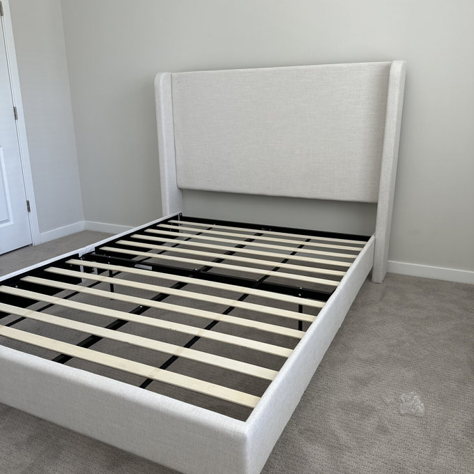 Mozter Upholstered Wingback Platform Bed - Ivory Boucle, King
