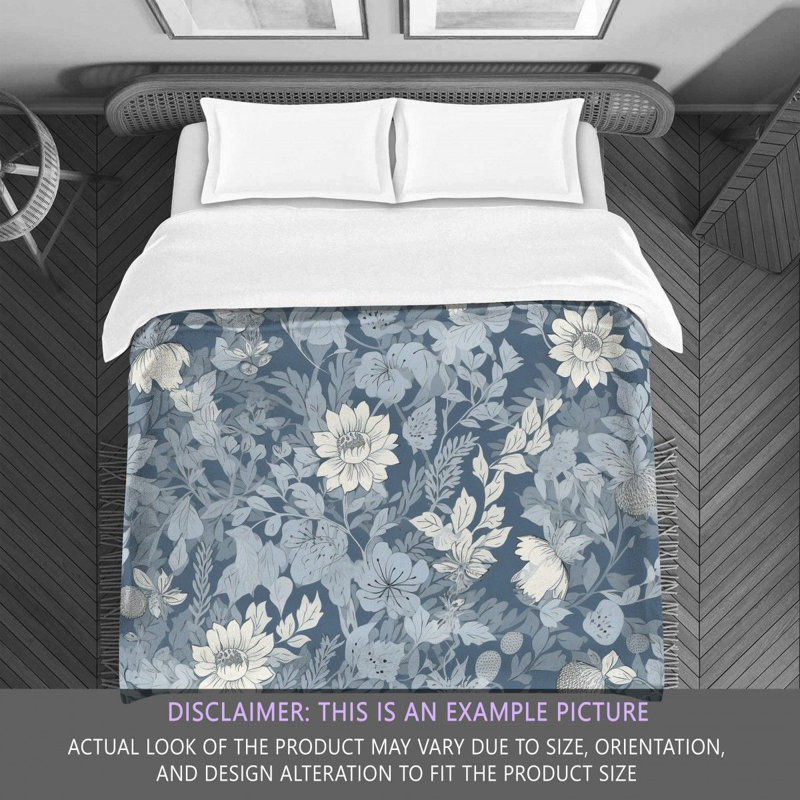 Floral Blue/Silver Microfiber Comforter, King Comforter