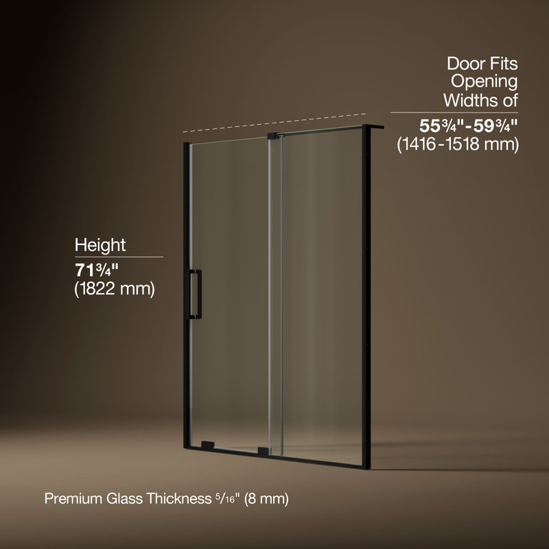 Echelon Sliding Shower Door, 71-3/4 In. H X 55-3/4 - 59-3/4 In. W, With 5/16 In. Thick Crystal Clear Glass, Matte Black