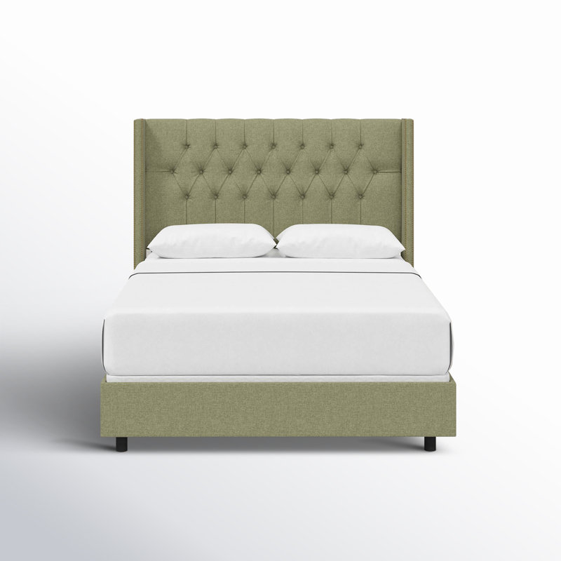 Breckin Upholstered Wingback Bed, Queen, Zuma Laurel Textured Linen