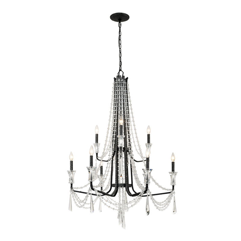 Barcelona 9-Light 2-Tier Crystal Chandelier - Onyx, Matte Black, 9
