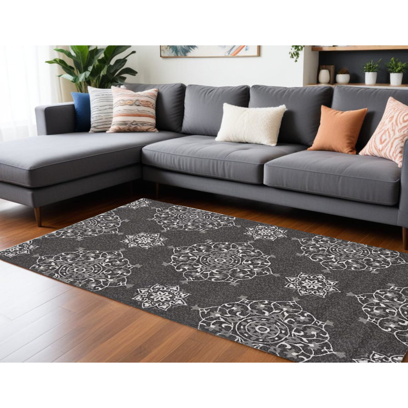 Tapis gris charbon touffeté à la main 8 pi x 10 pi