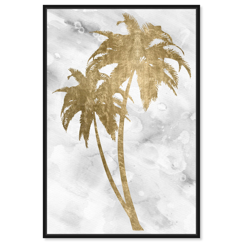 Palmier doré III - impression sur toile tendue, H 45 po x l 30 po, Cadre noir