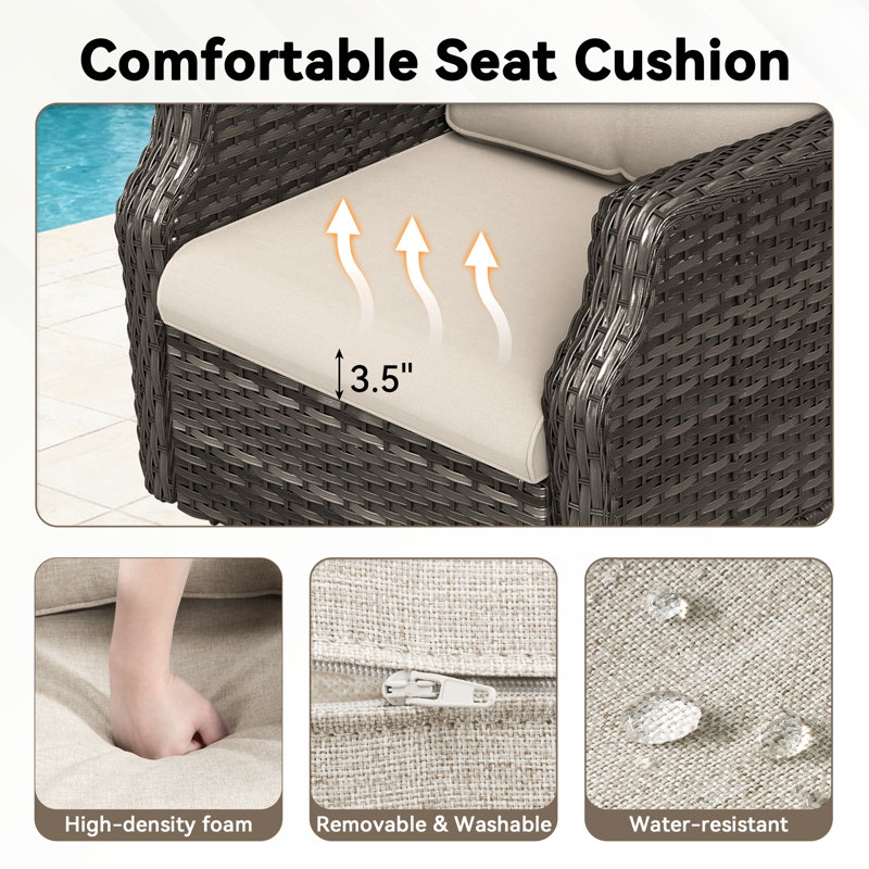 5-Piece PE Wicker Patio Furniture Set with 2 Chairs,Ottomans,Side Table & Beige Cushion, Beige