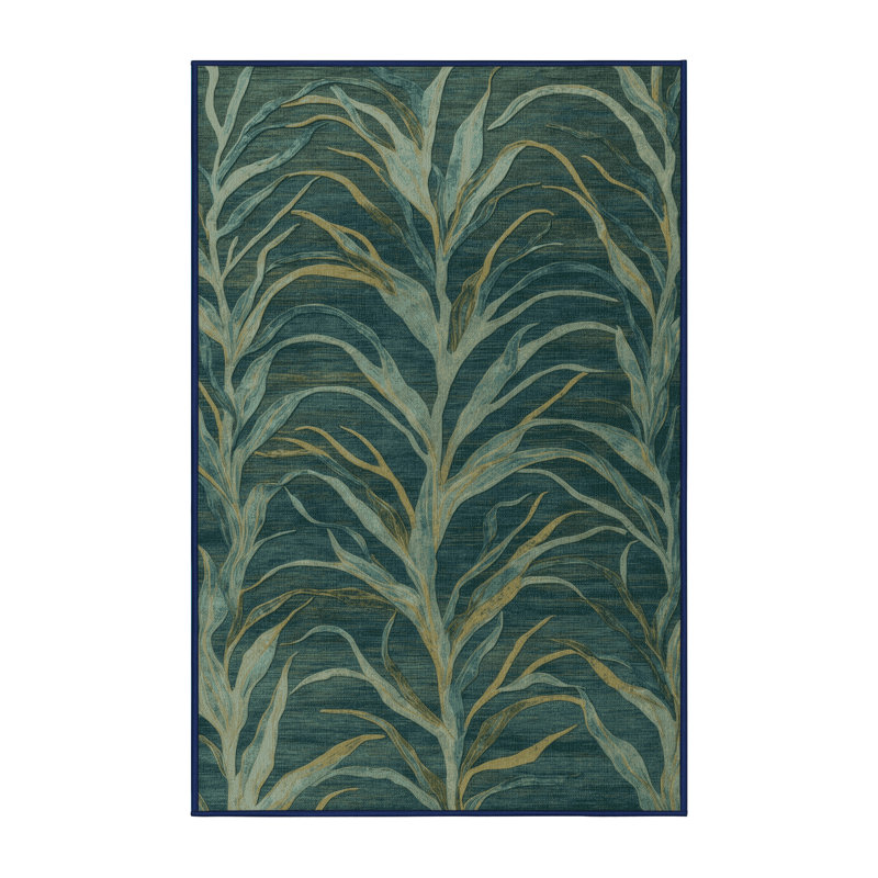 Machine Washable Nature Blue Area Rug, Rectangle 2' x 3'