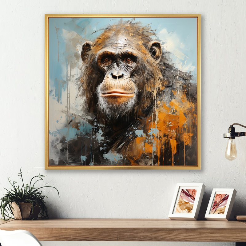 " Orangutan Apes Canopy Mixed ", 36" H x 36" W x 1.5" D, Gold Floater Framed