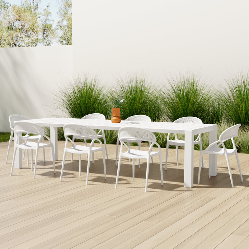 Farrah Extendable Plastic 9-Piece Patio Dining Set, White