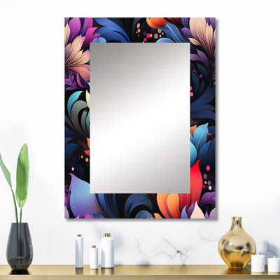 Multicolore futuriste damassé Nexus - miroir mural décoratif floral, miroir floral, impression d'art en métal