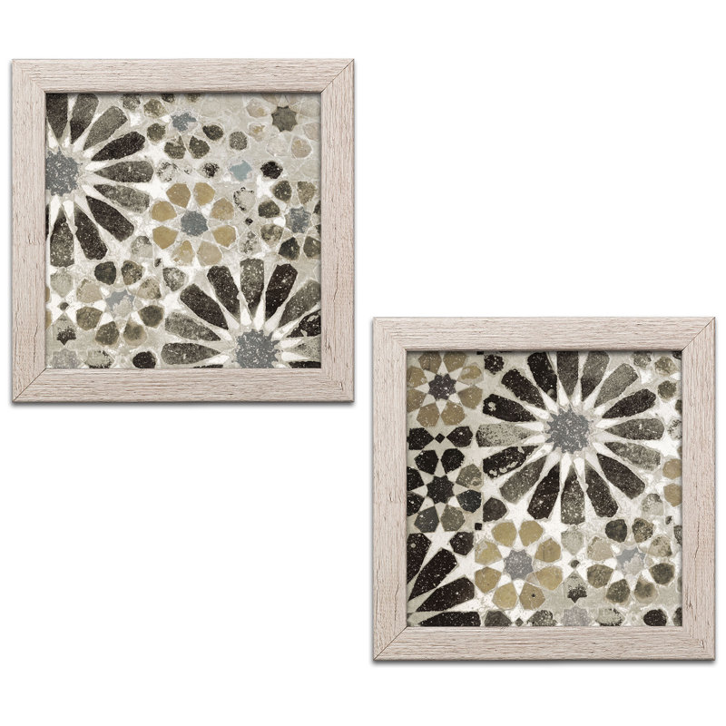 « alhambra tile ii & iii neutral », ensemble de 2 reproductions de peintures à l’acrylique, Papier encadré patiné
