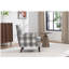 Chaise d'appoint rembourrée, fauteuil vintage avec tissu en lin gris et garniture cloutée pour le salon