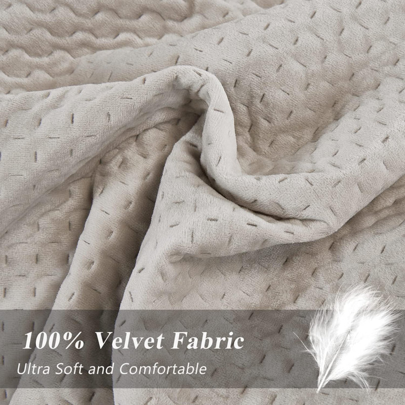 Velours somptueux avec couvre-lits en microfibre brossée 3 pièces, Light Beige, Grand couvre-lit + 2 taies d'oreiller