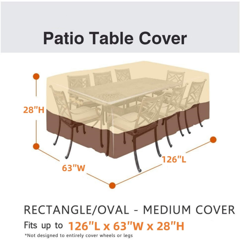 Housse pour meubles de patio résistante à l'eau et à la poussière, revêtement beige et brun argenté