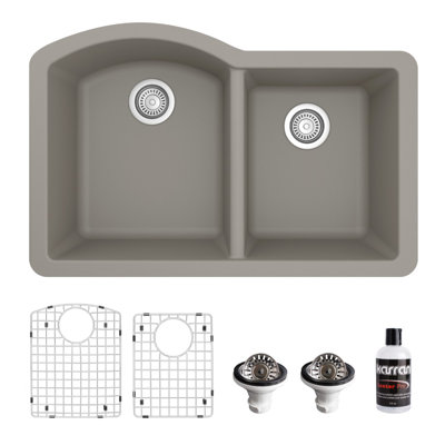 Karran Quartz 32'' X 21'' Double Bowl 60/40 Undermount Kitchen Sink Kit