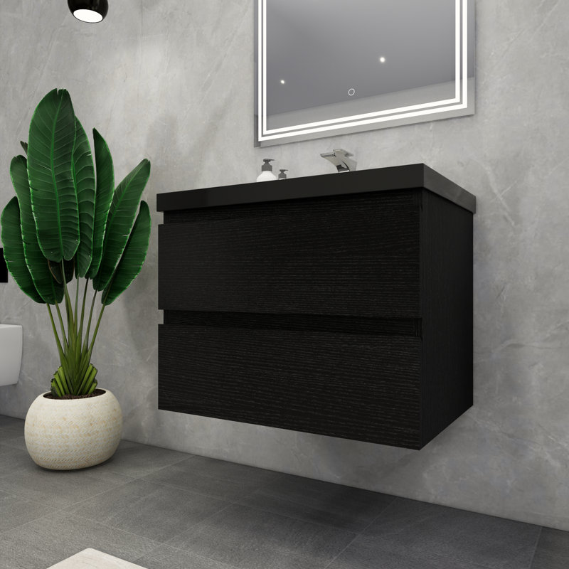 McConnico 29.5'' Single Bathroom Vanity with Acrylic Top, Rich Matt Black
