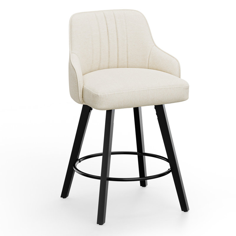 Tabouret de bar moderne avec coussin en bois épais et rembourré avec rotation à 360 °, Beige, 1