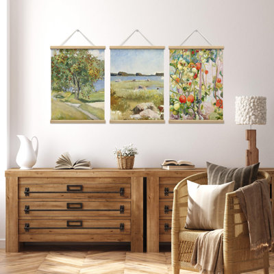 Paysage rustique, campagne luxuriante, verger, pomme de terre, paysage naturel, affiche suspendue au mur, encadrée en bois