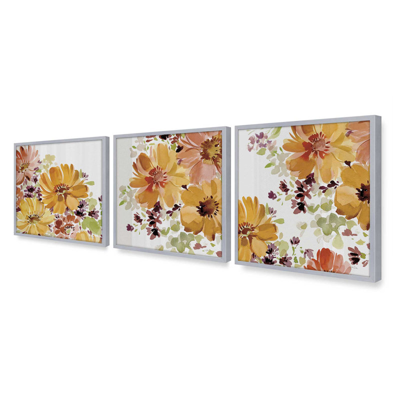 Ensemble de 3 estampes Autumn Garden Whispers, 16 po x 16 po, Chrome poli