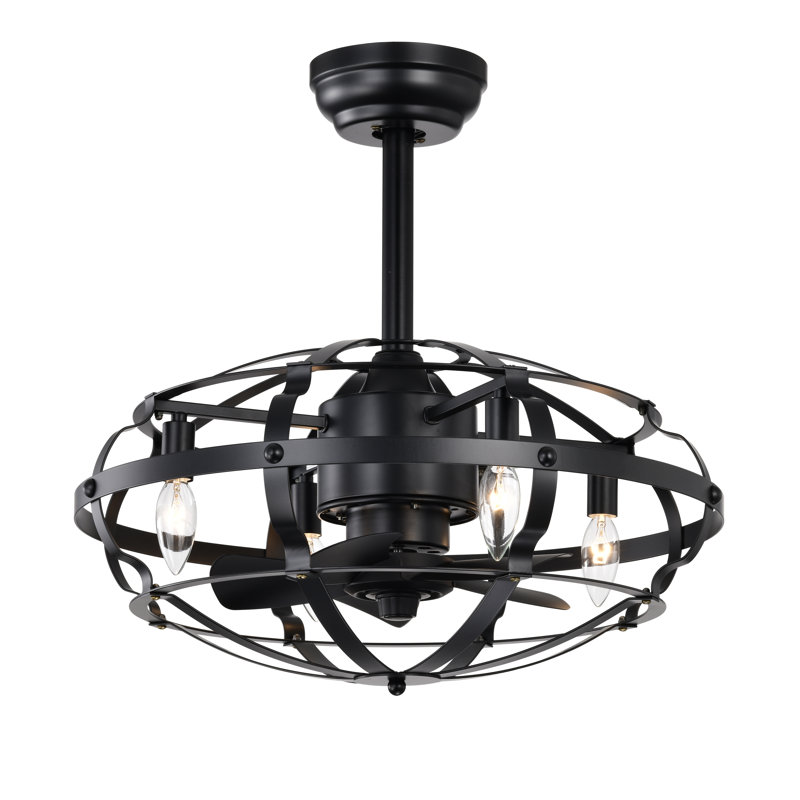 Modern Enclosed Ceiling Fan Indoor With Remote Control And Bladeless Rust Red Industrial Ceiling Fan Light Kit, Black
