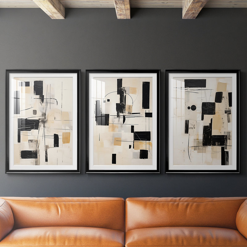 ABSTRACT Series CCCCLX-III - Impression encadrée sur mesure de qualité supérieure - 3 pièces, Noir