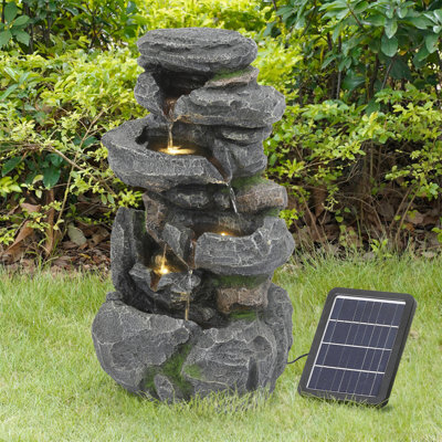 Outdoor Rock Fountain with Lights