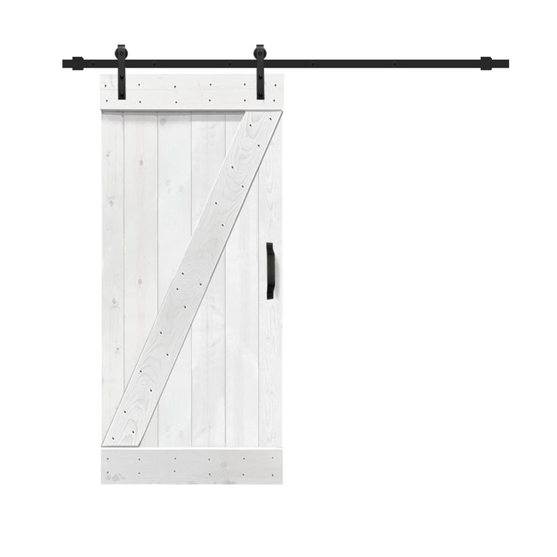 Porte de grange lambrissée peinte en bois et en métal avec trousse de quincaillerie d'installation, 30 po x 84 po, Blanc