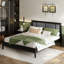 Grand lit en bois massif, support robuste de 500 lb, aucun sommier tapissier requis, tête de lit tapissier noire avec poignées en métal-1473579112-1473579118