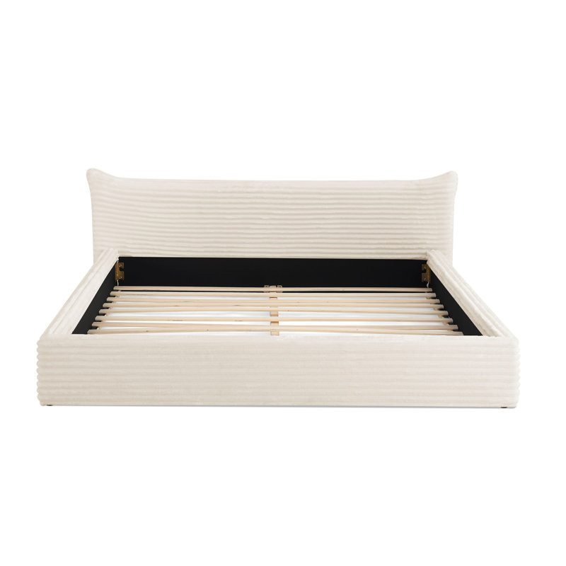 Queen Size Upholstered Bed FrameAnd velvet fabric,Grounded Platform Bed with Decorative Curved Headboard and Solid Wood Frame, No Box Spring Required