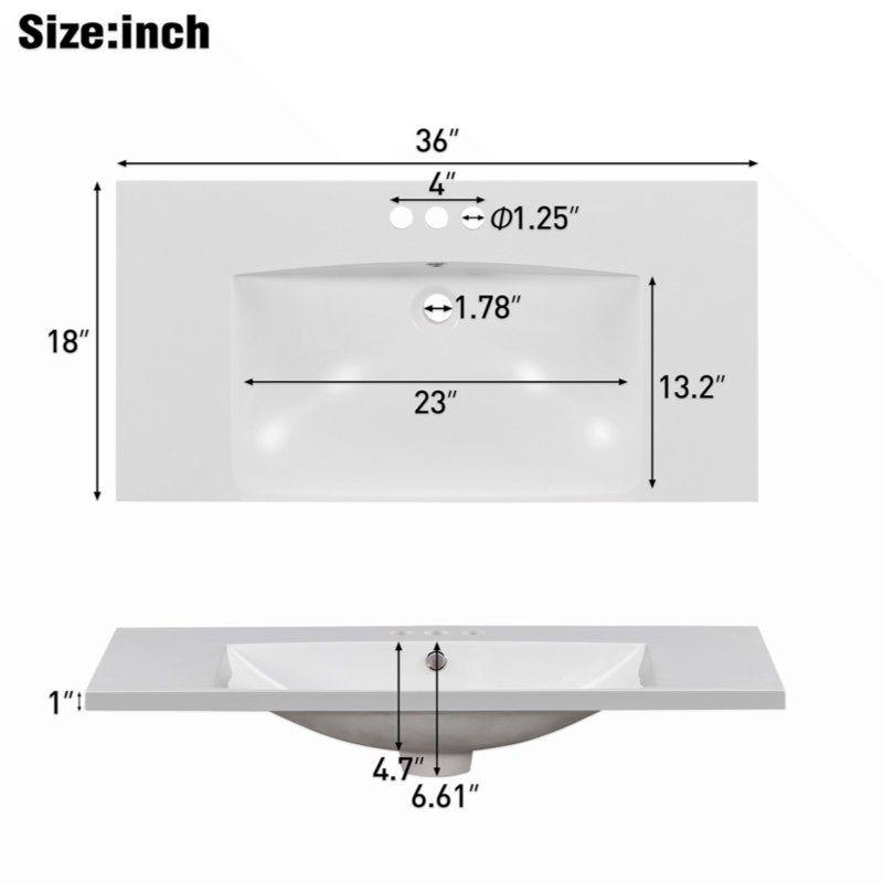Plateau de meuble-lavabo simple 36 po à 3 trous en résine