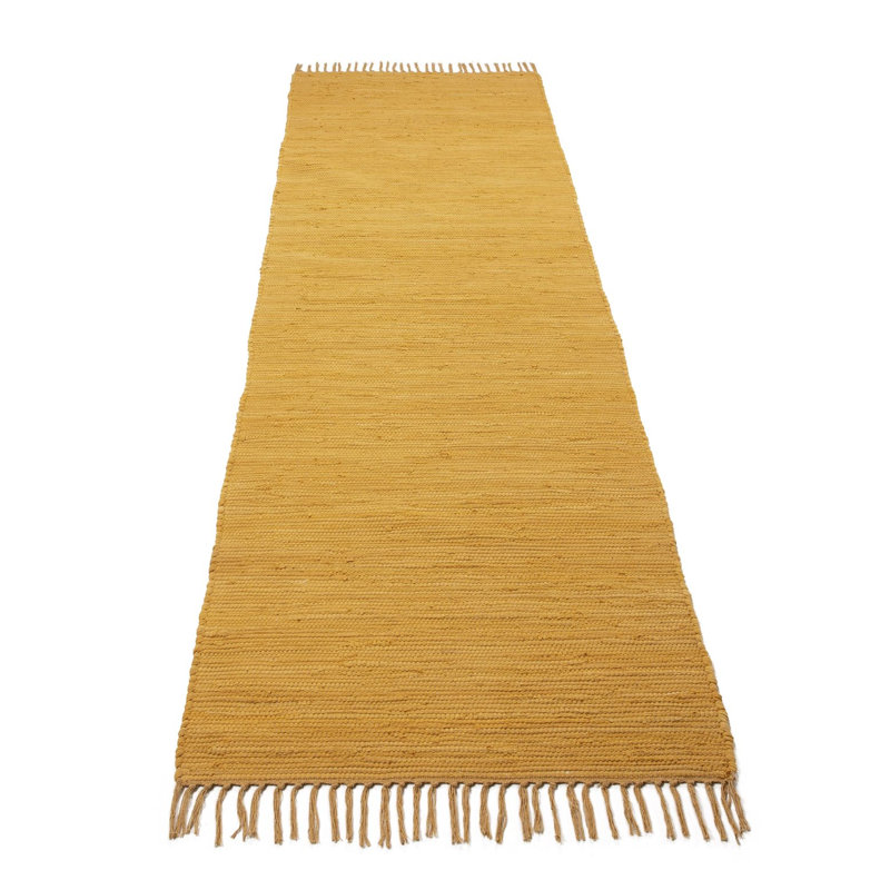 Chindi Uni Solid Colour Hand Crafted Hand Braided Yellow Area Rug, Rectangle 70 x 140cm