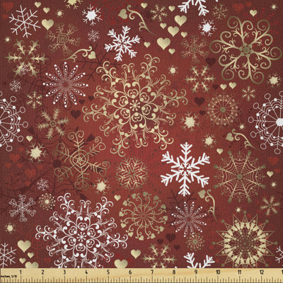 Fabric by the meter, snowflakes, white, yellow and red, 10m (230 x 1000cm)