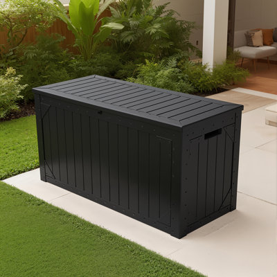 Outdoor Storage Box, 100 Gallon Deck Box Outdoor Storage Bench Outside Waterproof Resin Storage Bench, Lockable Patio Cushions, Garden Tools Storage For Furniture, Uv Resistant
