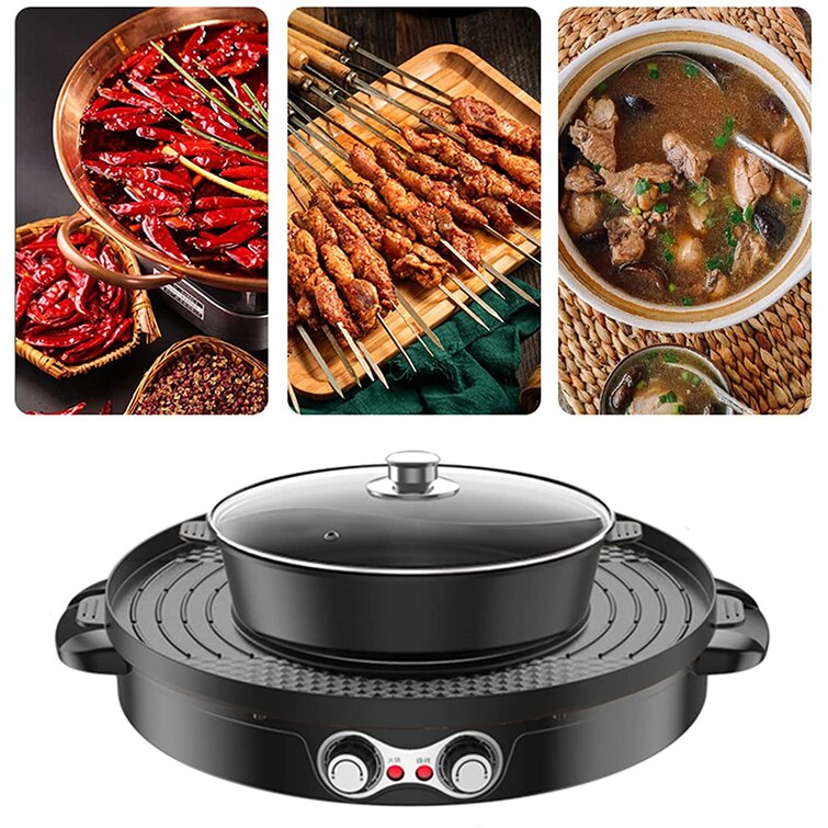 YIYIBYUS Red 2200-Watt 2-in-1 Outdoor Smokeless Grill Pot Cooking