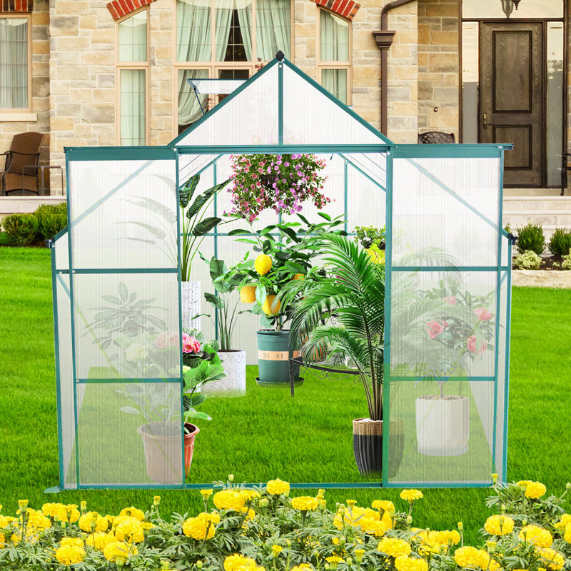 Walk-in 8x8 Ft Polycarbonate Greenhouse, Heavy Duty, With Galvanized Base For All Season Outdoor Use Outdoor, And Adjustable Roof Plants