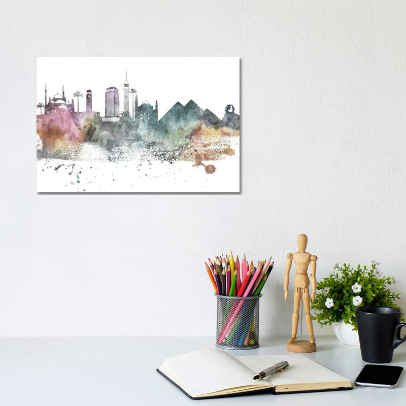 Cairo Pastel Skyline by Wall Decor Addict - Wrapped Canvas Painting, 20.32 cm H x 30.48 cm W