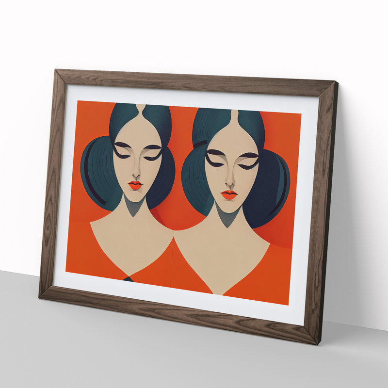 Two Women Abstract Vol.1 1 Piece Single Picture Frame Wall Art, 46cm H x 64cm W x 2cm D, Walnut