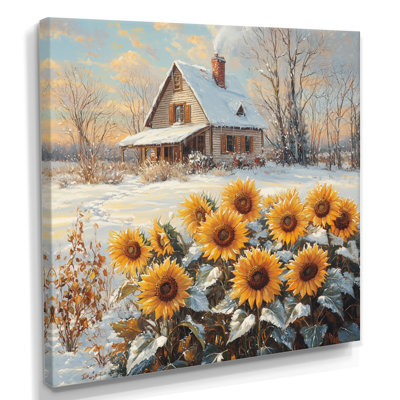 Dorothi tournesols et la ferme enneigée - art mural tournesols