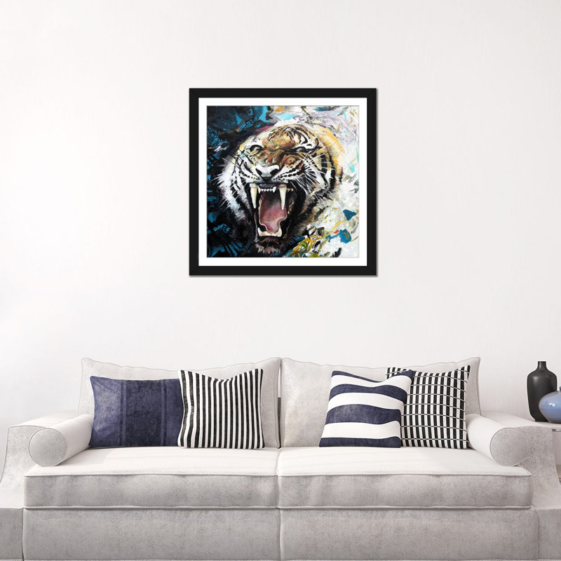 « tiger roar », impression sur toile, Papier avec cadre noir, Blanc, H 24 po x l 24 po x P 1 po